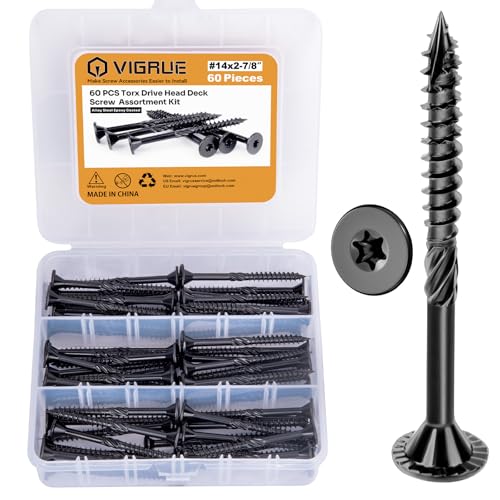 VIGRUE Deck Screws, Wood Screws - Star Drive Decking Screws for Timber, Log, Landscaping Wood, Rust-Resistant, Easy to Install, DIY Projector & Wood Working (60PCS #14X2-7/8) - size: 60PCS #14X2-7/8 deck screws