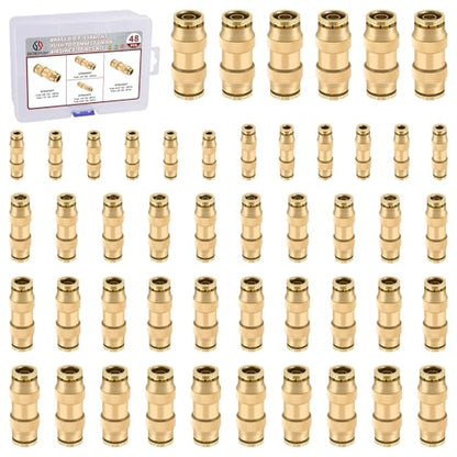 48PCS 6-Size Brass Dot Air Line Fitting Kit,1/8"-1/2" Straight Union - size: 1/4" + 3/8" + 5/16" + 5/32" + 1/8" + 1/2"