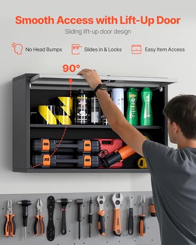 VEVOR Metal Wall Cabinet, 30.31 x 12.01 x 19.69 Inch, Floating Garage Tool Cabinet with Up-Flip Door and Shelf, 240 lbs Load Capacity, Fit for Garage, Basement, Kitchen, Warehouse Assembly Required - size: Upgrade Flip up 20"