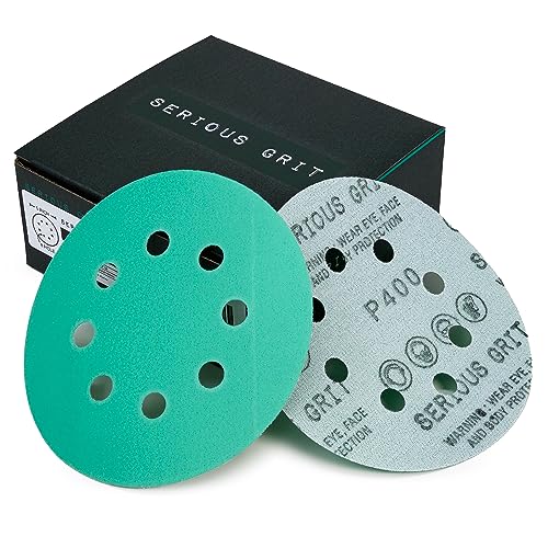 Serious Grit - 5-Inch 8-Hole P400 Grit Sanding Discs - 50 Pack Box - size: 400 Grit