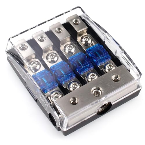 ZOOKOTO 4 Way Zinc Alloy AFS Distribution Block with 60A Mini ANL Fuse for Car Audio Fuse Holder (1X0GA+2X4GA IN,4X4/8GA OUT) - size: 4 Way 60A