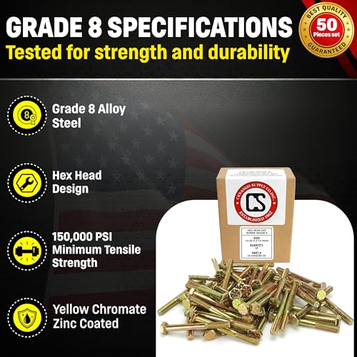 Chenango Supply 1/4-20 x 2-1/2" Grade 8 Hex Head Bolts - size: 1/4-20x2-1/2 50pcs