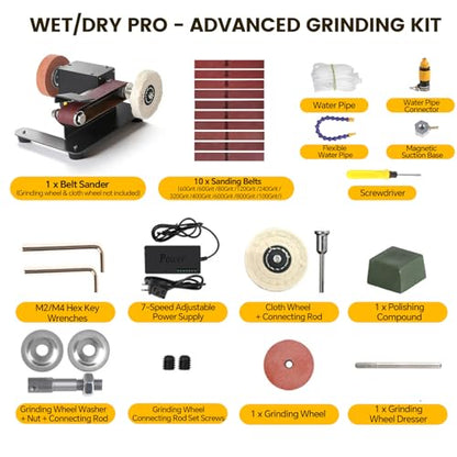 Mini Belt Sander, Electric Small Sander Knife Making Supplies, 7 Adjustable Speed Electric Knife Sharpener, Power Belt Grinder for Woodworking. (Wet/Dry Pro - Advanced Grinding Kit) - style: Wet/Dry Pro - Advanced Grinding Kit