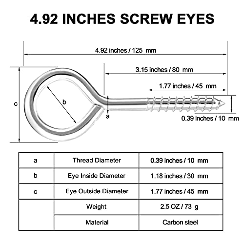 YGAOHF Eye Bolts for Wood, 4 Pcs 5 Inch Eye Screws Heavy Duty for Hanging - color: Silver-4pcs