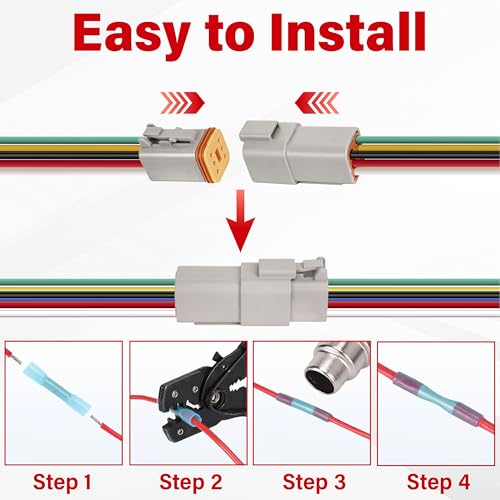 Deutsch DT 6 Pin Grey Male Female Wiring Harness Connector 4 Kits, 16 AWG - color: 4 Sets-Grey, size: 6Pin