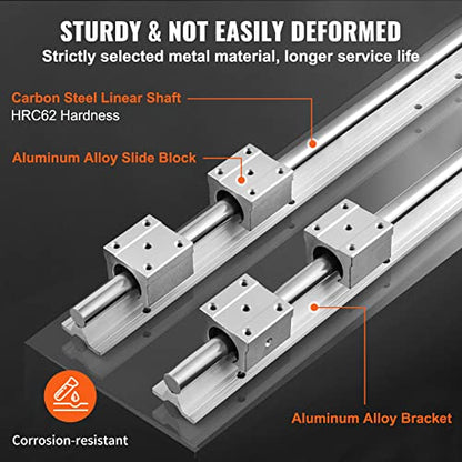 VEVOR Linear Rail Slide SBR20-1200mm 2 PCS and 4 PCS SBR20UU Slide Blocks Linear Guide Rail and Bearings Kit for Automated Machines DIY Project CNC Router Machines - size: SBR 20-1200mm