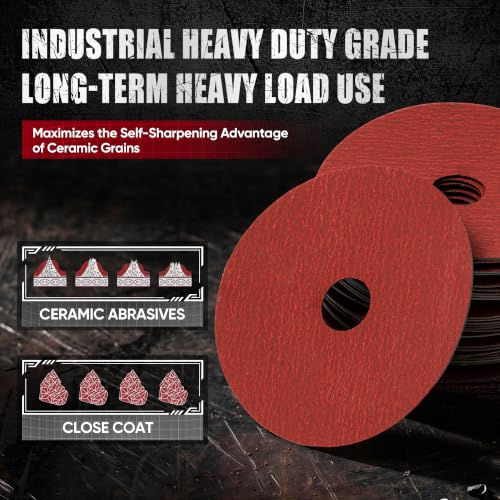 4.5" x7/8" Ceramic Resin Fiber Sanding Discs 120 Grit -25Pcs - style: 120grit-25Pack