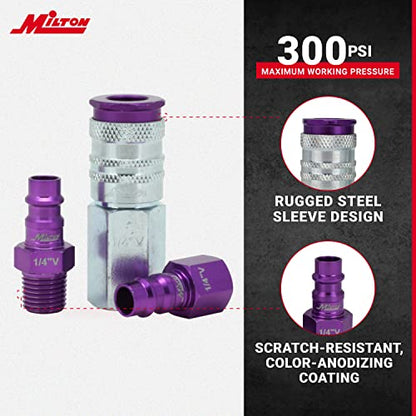 Milton S-303VKIT HIGHFLOWPRO Coupler & Plug Kit V-Style 1/4 NPT Purple - 3 Pieces - size: 3 count