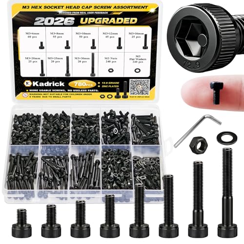 780PCS M3 Hex Socket Screw Assortment Kit,M3x6/8/10/12/16/20/25/30 mm - size: M3 780Pcs