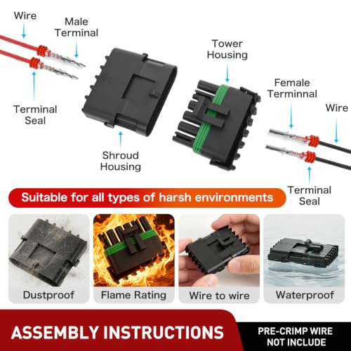 Nilight 78PCS 3 Kits 6 Pin Waterproof Automotive Electrical Connector Kit - size: 6Pin Spark Plug Connector 78PCS