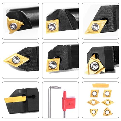 Indexable Lathe Turning Tools 21pcs Kit，1/2'' 12mm Shank - style: 7pcs 1/2" 12mm Shanks +14pcs Inserts