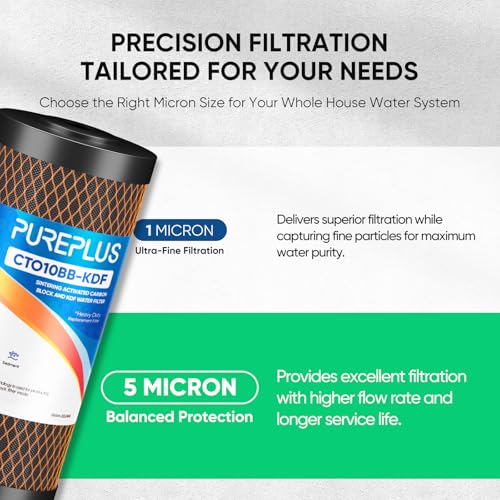 PUREPLUS 5 Micron 10"x4.5" Whole House Water Filter, KDF & Carbon, 1 Pack - size: 1 Count (Pack of 1), style: 5 Micron