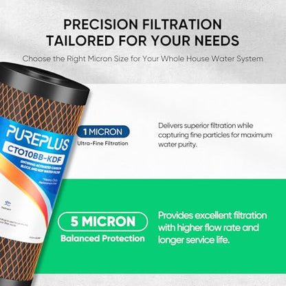 PUREPLUS 5 Micron 10"x4.5" Whole House Water Filter, KDF & Carbon, 1 Pack - size: 1 Count (Pack of 1), style: 5 Micron