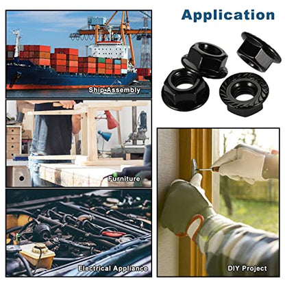 1/4-20 Serrated Flange Hex Lock Nuts, Stainless Steel 18-8 (304), Black Oxide, 50 PCS - color: Black, size: 1/4-20