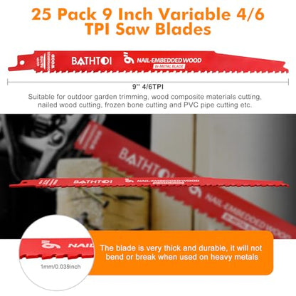 25 Pack 9 Inch 4/6 Tpi Reciprocating Saw Blades for Nail-Embedded Wood - size: 9 Inch 4/6TPI