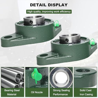 2 Pack UCFL207-22 Pillow Block Bearing – Flange 2 Bolt Mounted Pillow Block Bearings – Bearing Steel Bearings with 1-3/8" Bore - Self-aligning Bearings with Solid Cast Iron Base - style: UCFL207-22