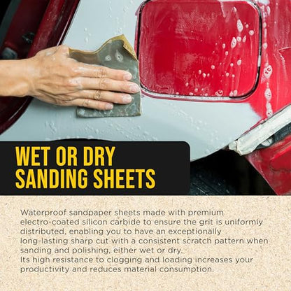 Dura-Gold Premium 10000 Grit Wet or Dry Sandpaper Sheets, 5-1/2" x 9", Box of 25 - Auto Car Color Sanding Detailing, Polishing Wood, Plastic Glass, Epoxy, Stone, Metal Finishing Hand Sand Block Sander