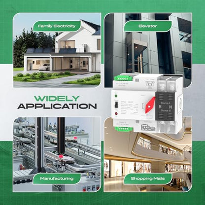 Automatic Transfer Switch 100A AC110V/220V, Dual Power ATS 2P/4P Automatic/Manual Transfer Switch din Rail mounting for Home Generator, RV，Public/Backup Power Supply - size: Automatic Transfer Switch 2P 110V