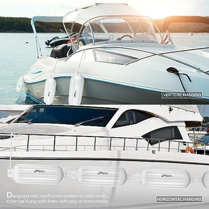 4 Pack 8.5 x 27 Inches Boat Fenders Bumpers for Docking - color: Polar White
