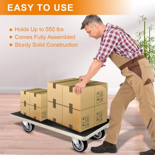 Furniture Dolly 4 Wheels, 22 x 11 inch, Furniture Movers, Two Packs of 1100 lb Load Capacity Heavy Duty Wood Dolly, Moving Dolly with Silent Wheels for Furniture, Piano, Couch, Refrigerator - size: Rectangle Furniture Dolly with TPR Wheels