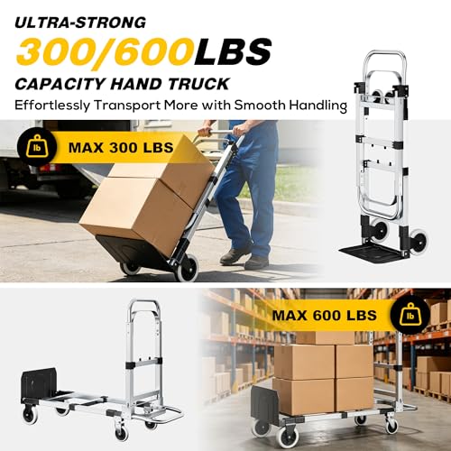3 in 1 Convertible Hand Truck Dolly, 600Lbs Heavy Duty Folding Hand Truck Dolly Cart with Wheels, Adjustable Handle Angle & Expandable Base for Moving Home, Shopping, Office, Warehouse, Black - color: Black