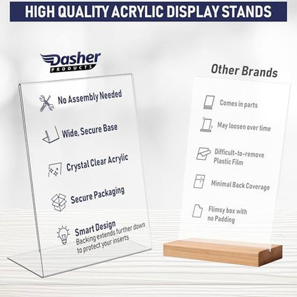 Acrylic Sign Holder 8.5 x 11, Slant Back Display Stand, A-Frame Flyer Display for Office, Menu Holder, and Table Signs. Acrylic Stands for Paper and Sign Frame, Perfect for Tabletop Use (6 Pack)
