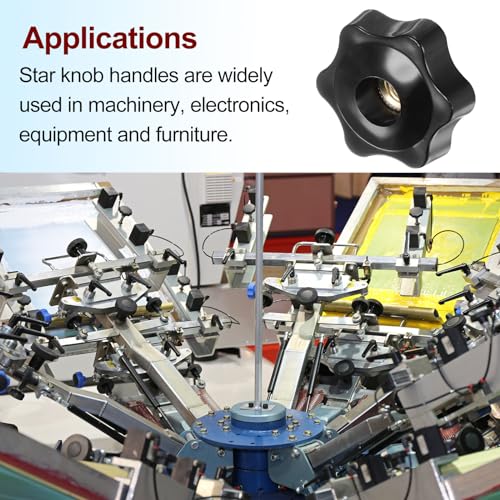 HARFINGTON 10pcs Star Knobs M10 Female Thread 38mm Head Plastic Through Hole Brass Screw-in Clamping Handles Threaded Hand Knobs, Black - color: Black, size: M10 x 38mm