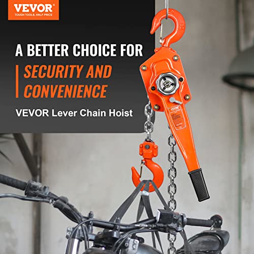 VEVOR Manual Lever Chain Hoist, 3 Ton 6600 lbs Capacity 20 FT Come Along, G80 Galvanized Carbon Steel with Weston Double-Pawl Brake, Auto Chain Leading & 360° Rotation Hook, for Garage Factory Dock - size: 3 Ton 20FT