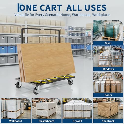 Heavy-Duty Panel Dolly Cart – 1800 lbs Capacity Material Handling Flatbed – Collapsible Platform Truck with Expandable Deck, Swivel Casters & Tie-Down Strap – Black