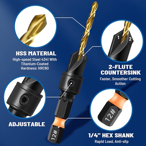 shengbenhao #12 Countersink Drill Bit Set for Wood 12Pcs Adjustable - style: #12