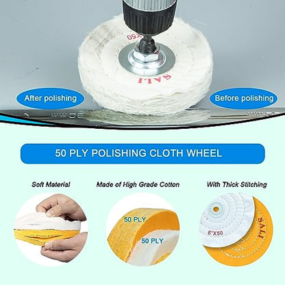 SALI 4 Pack Polishing Wheel for Bench Grinder Buffing Wheel 6 inch White Cotton (50 Ply) for Buffer Polisher Medium Polish Pad 1/2'' Arbor Hole - style: fine