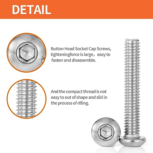 M6 x 30mm 35mm 40mm 45mm 50mm Button Head Socket Cap Screws Bolts 304 Stainless Steel Metric Allen Hex Drive, Machine Fully Threaded, Assortment Kit 50PCS - size: M6 x 30/35/40/45/50mm (50PCS)