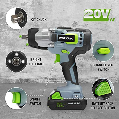 WORKPRO 20V 1/2" Cordless Impact Wrench, 320 Ft-Lbs Max Torque
