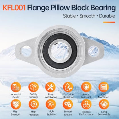 4PCS KFL001 Pillow Block Bearing Flange Mounted Bearing 8mm Bore