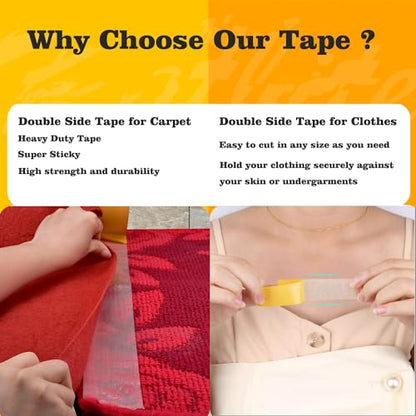 Qoqooice Double Sided Fabric Tape Heavy Duty Mounting Tape 0.79" x 66FT Resistente Clear Super Stick Tape with Fiberglass Mesh High Tack Strong Adhesive for Clothes Carpet Arts - size: 0.79 Inch x 66FT