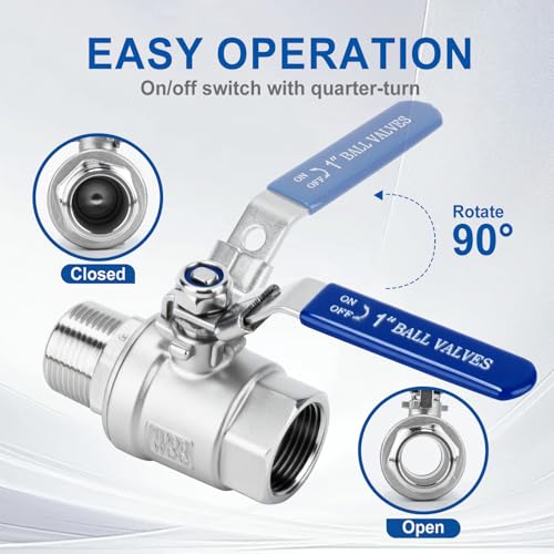 2 Pack 3/4" Full Port Ball Valve NPT Male x Female 304 Stainless Steel Heavy Duty 1000 WOG Shut Off Valve with Locking Device (3/4 Inch) - size: 3/4 Inch