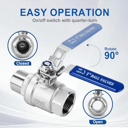 2 Pack 1" Full Port Ball Valve NPT Male x Female 304 Stainless Steel Heavy Duty 1000 WOG Shut Off Valve with Locking Device (1 Inch) - size: 1 Inch