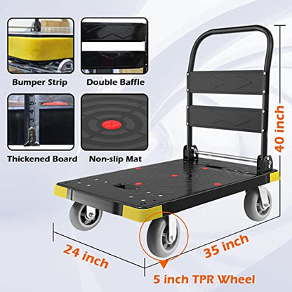 Chinco Star Folding Push Cart Dolly - 1300LBS Heavy Duty Portable Moving Dolly with 360 Swivel 6'' Wheels (35L x24W x40H in) - color: 1300lbs