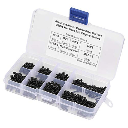 Thread Forming Screws for Plastic 400pcs M2 M2.6 Pan Self Tapping Screws Set Assortment Kit Screws Metal Screws, NOENNULLf8z5vbo1m3