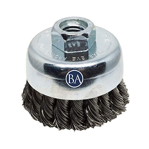 Benchmark Abrasives 3" Knot Wire Cup Brush for Aluminum, Concrete, Metal for Derusting Paint Removal Deburring for Angle Pneumatic Grinder 5/8"-11 Thread - (Stainless Steel) - size: 3" Knot Wire, style: Stainless