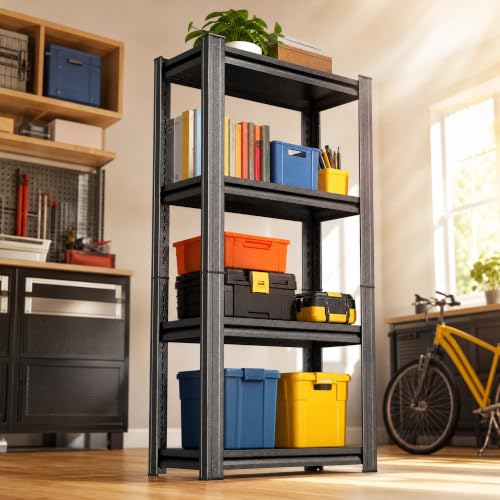 Black Metal Bookshelf 4 Tier Shelf, Heavy Duty Industrial Bookcase Shelving Unit, Standing Storage Rack for Books Plants Kitchen Pantry Decor, Free Standing Shelves Organizer for Bedroom Office - size: 4Tier-15.7"Wx11.8"Dx54.3"H
