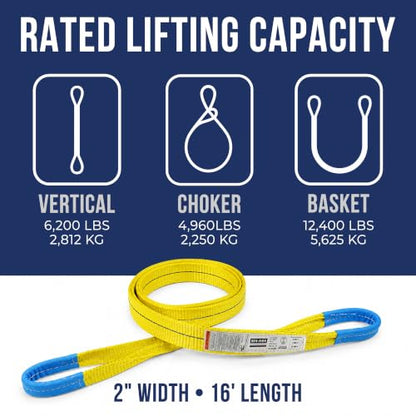 2 Pack, Eye & Eye Lifting Sling, 2”x16’, Ben-Mor - size: 2 in x 16 ft