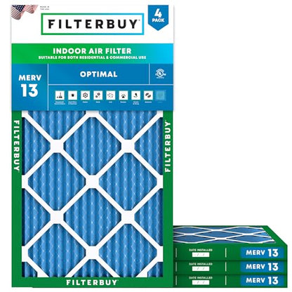 Filterbuy 9.5x23.5x1 Air Filter MERV 13 Smoke & Allergy Defense (4-Pack) - size: 9.5x23.5x1