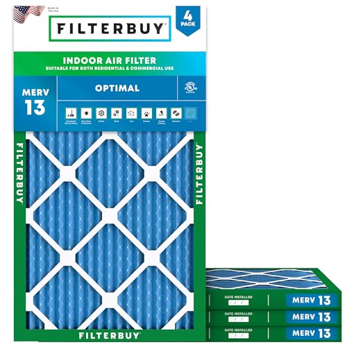 Filterbuy 9.5x23.5x1 Air Filter MERV 13 Smoke & Allergy Defense (4-Pack) - size: 9.5x23.5x1