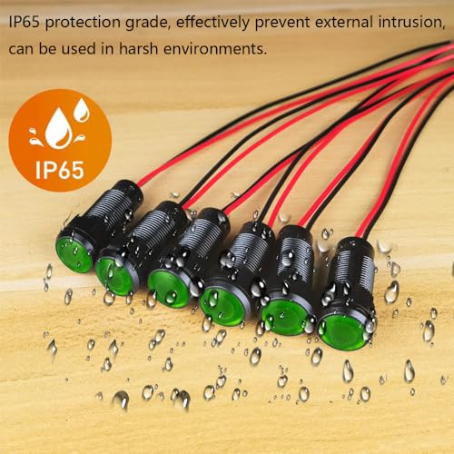 Gebildet 6pcs Green LED Indicator Pilot Light AC/DC 12-24V Mounting Hole Size 10mm(Flame Retardant Plastic Shell) - color: Green 12-24V/Black shell