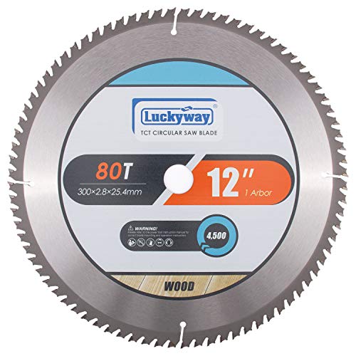 Luckyway 12 Inch Miter Saw Blade 80T Fine Finish with 1 Inch Arbor TCT Wood Crosscutting Saw Blade - size: 12" / 80T, style: 12 Inch