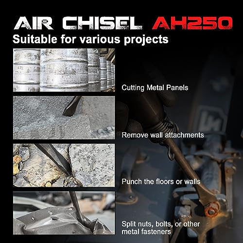 UW-AH250 Long Barrel Air Hammer Kit with Quick Change Retainer and 4 Chisels, 3-5/8 Inch Stroke, 2200 BPM, Light weight (AH250P - Long Barrel) - style: UW-AH250 Long Barrel