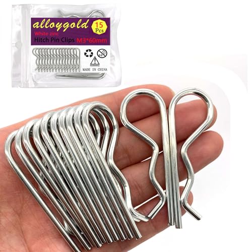15Pcs Heavy Duty Hitch Pins Clip R Clips Cotter Pins, White Zinc Plated Spring Retaining Wire Hair Pins， Large for Trailer Tractors Mower Carts Truck Pin Clip，Strong Spring Tension M3x60mm - size: M3×60mm-15pcs White zinc-plated