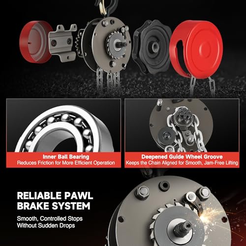 CREWORKS Hand Chain Hoist, 1 Ton 2200 lb Capacity 10 ft Manual Chain Hoist with G80 Load Chain & Galvanized Hand Chain, Heavy Duty Manual Lever Hoist for Construction Warehouse Automotive Factory - style: Round Hand chain hoist, 1 Ton, 10FT