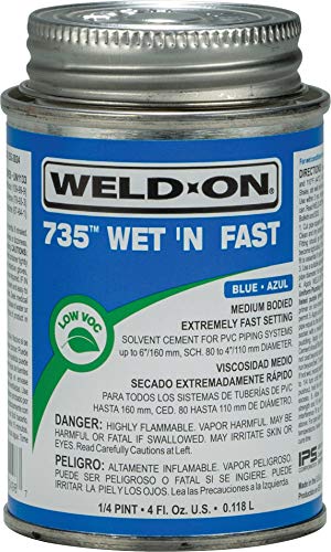 Weld-On 12498 735 Wet 'N Fast High Strength PVC Cement, Blue, 1/4 Pint